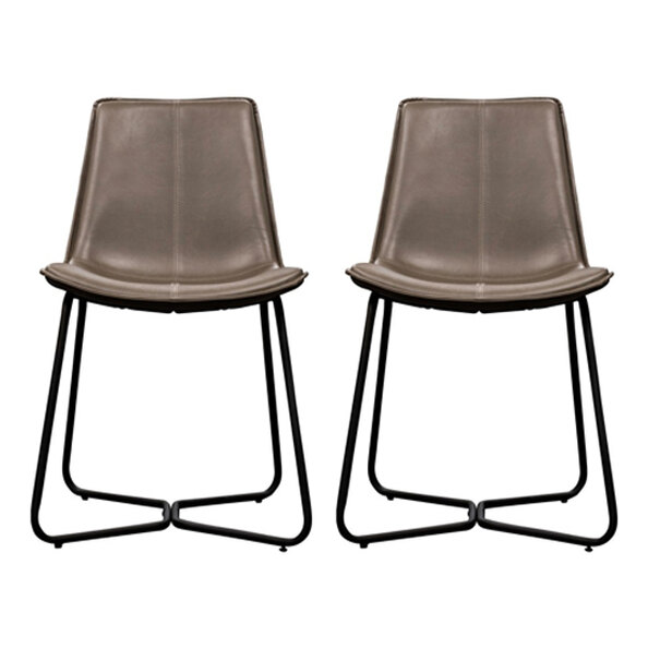 Holland Ember Leather Dining Chairs With Metal Base In A Pair