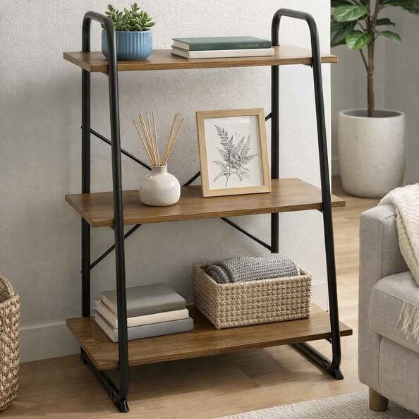Hayesville Bookcase With 3 Shelfs In Black And Oak