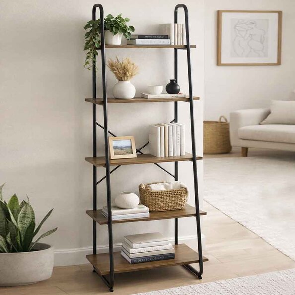 Hayesville Bookcase With 5 Shelfs In Black And Oak