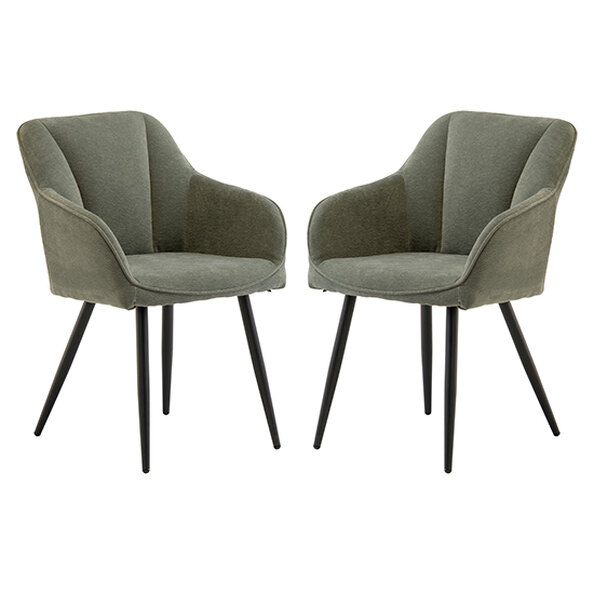 Hazen Mint Green Fabric Dining Chairs With Black Legs In Pair