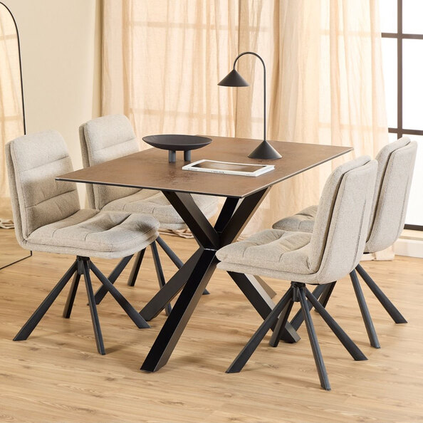 Hebron Ceramic Dining Table With 4 Downey Beige Chairs In Brown