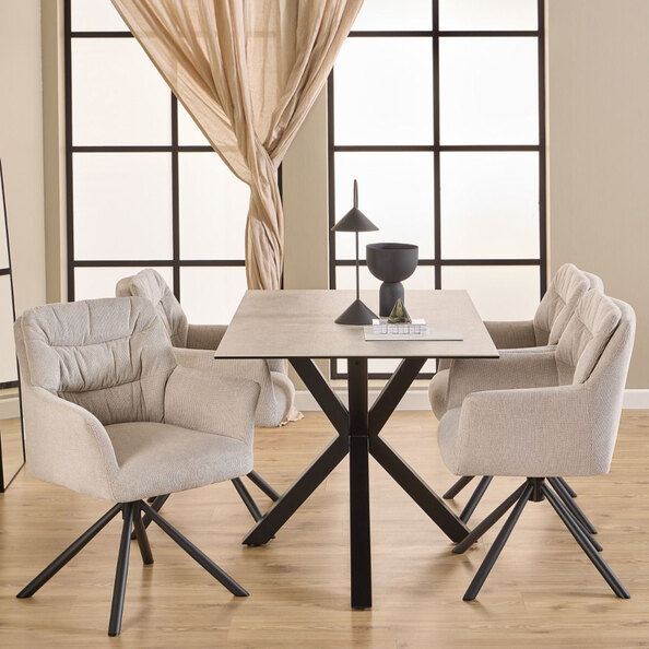 Hebron Ceramic Dining Table With 4 Downey Beige Chairs In White