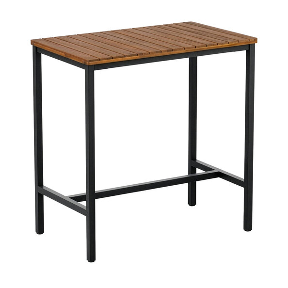 Helena Rectangular Solid Acacia Wood Top Bar Table with Black Base