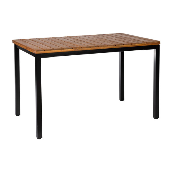 Helena Rectangular Solid Acacia Wood Top Dining Table with Black Base