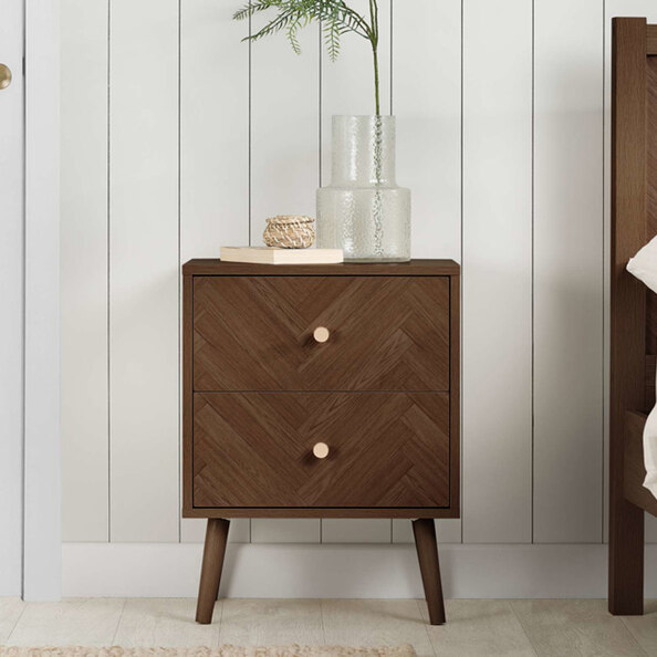 Helena Wooden Bedside Cabinet with 2 Drawers in Walnut
