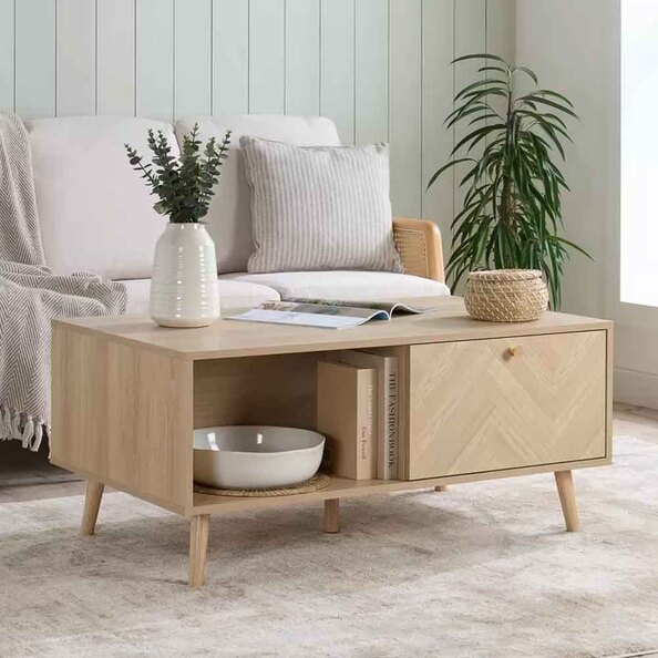 Helena Wooden Coffee Table with 1 Drawer in Oak