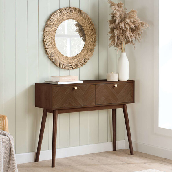 Helena Wooden Console Table with 2 Drawers in Walnut