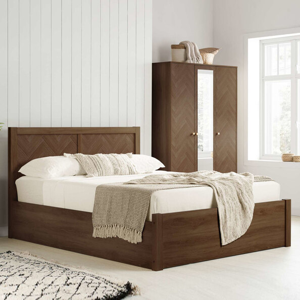 Helena Wooden Ottoman Storage King Size Bed in Walnut