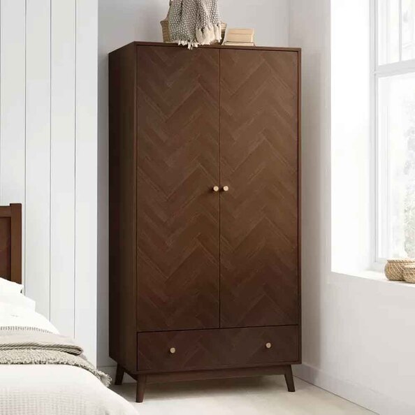 Helena Wooden Wardrobe With 2 Doors 1 Drawer in Walnut