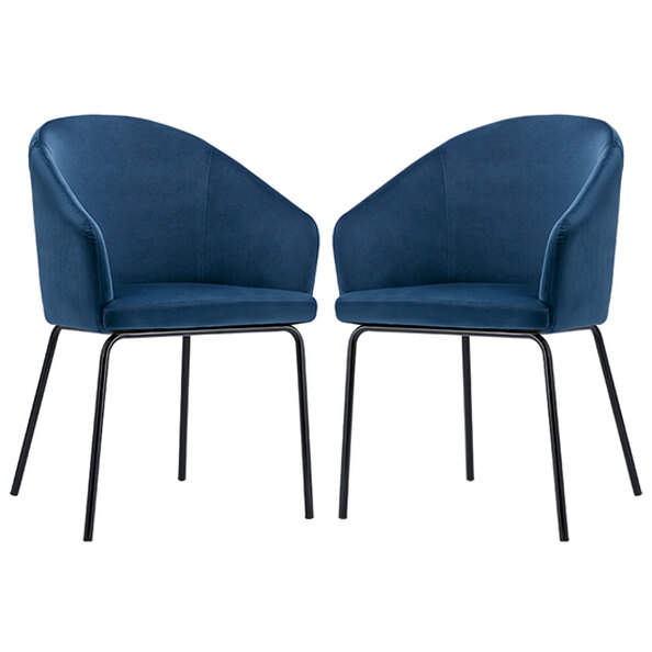 Helga Blue Velvet Dining Chairs With Black Frame In Pair