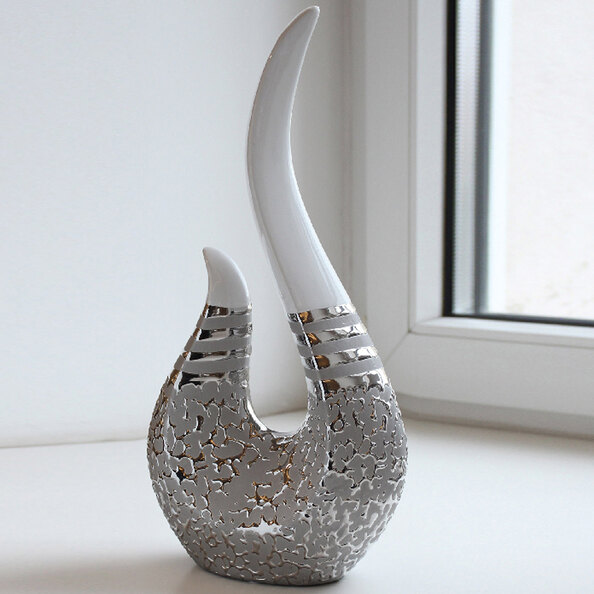 Helion Ceramic Striped Sculpture in Silver and White