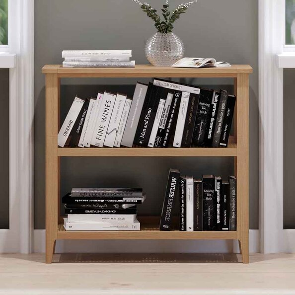 Helvane Solid Wood Bookcase with 2 Shelves in Oak