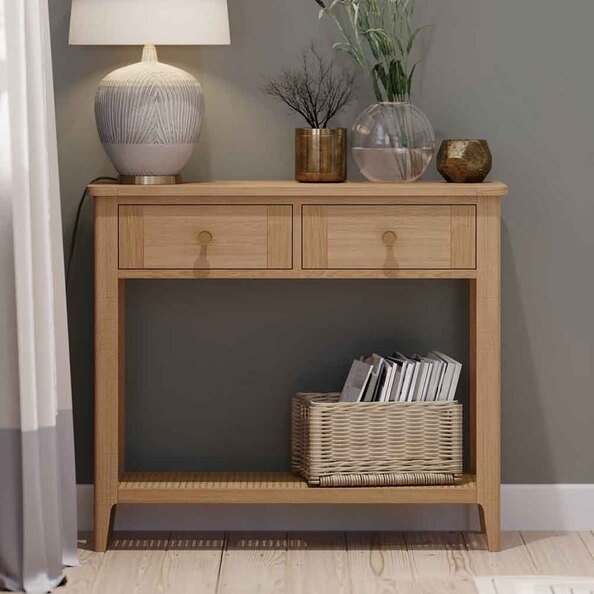 Helvane Solid Wood Console Table in Oak