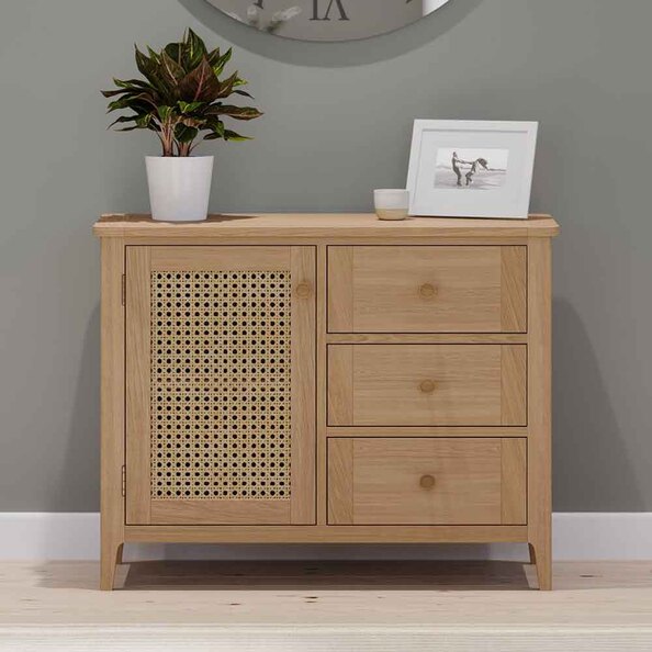 Helvane Solid Wood Sideboard with 1 Door 3 Drawers in Oak