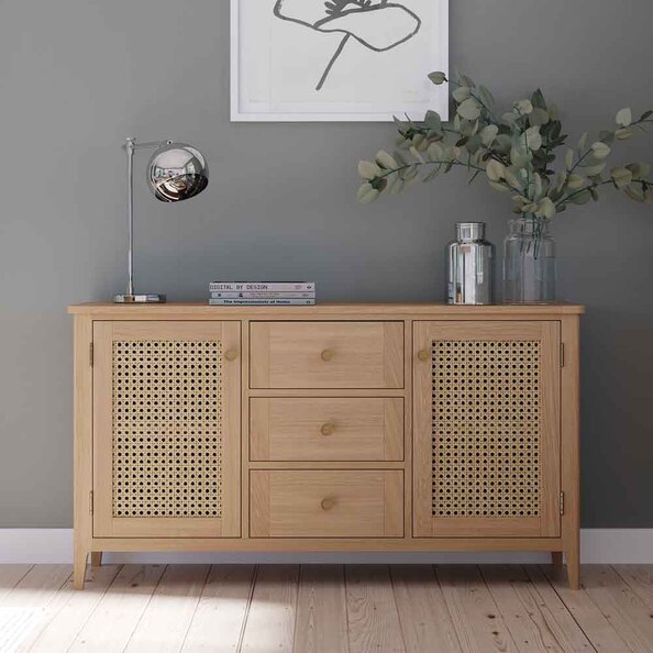 Helvane Solid Wood Sideboard with 2 Doors 3 Drawers in Oak