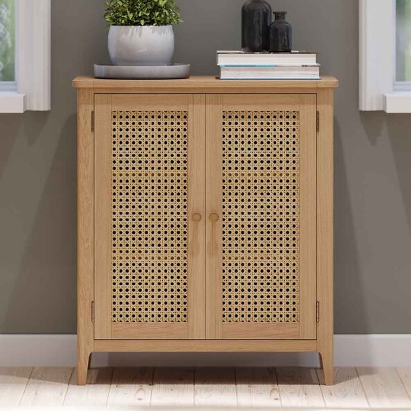 Helvane Solid Wood Storage Cabinet with 2 Doors in Oak
