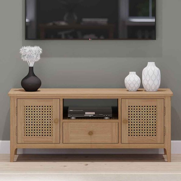 Helvane Solid Wood TV Stand with 2 Doors 1 Drawer in Oak