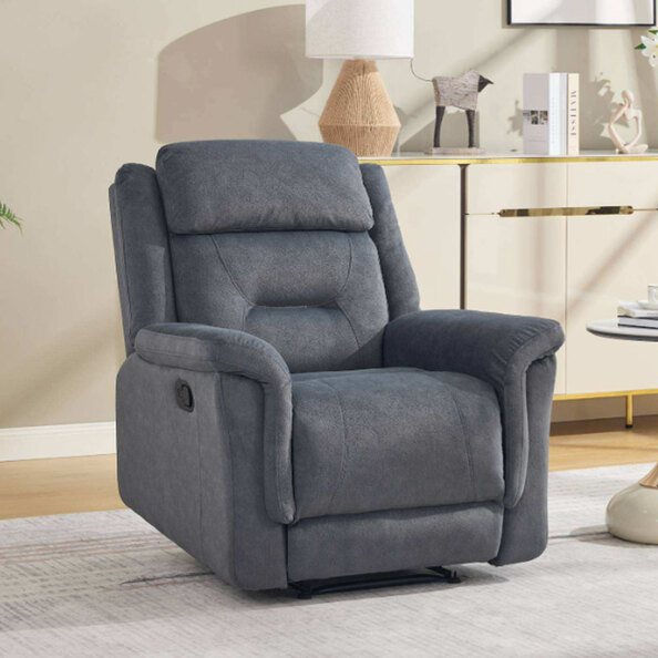 Hemley Fabric Manual Recliner 1 Seater Sofa in Slate Grey