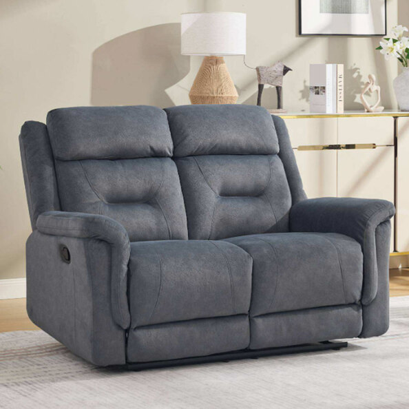 Hemley Fabric Manual Recliner 2 Seater Sofa in Slate Grey