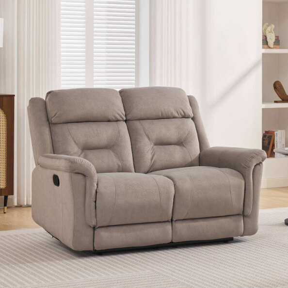 Hemley Fabric Manual Recliner 2 Seater Sofa in Taupe
