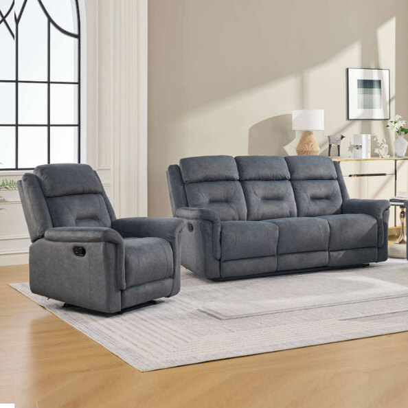 Hemley Fabric Manual Recliner 3+1+1 Seater Sofa Set in Slate Grey