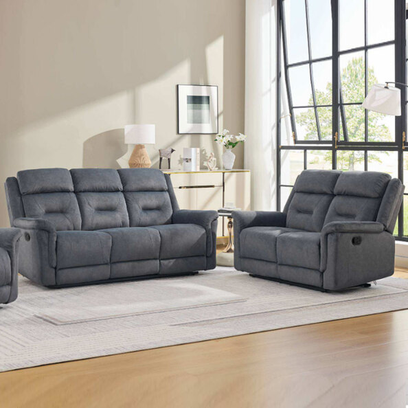 Hemley Fabric Manual Recliner 3+2 Seater Sofa Set in Slate Grey