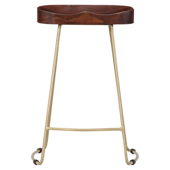 Henley 62cm Wooden Bar Stools With Brass Legs In Walnut