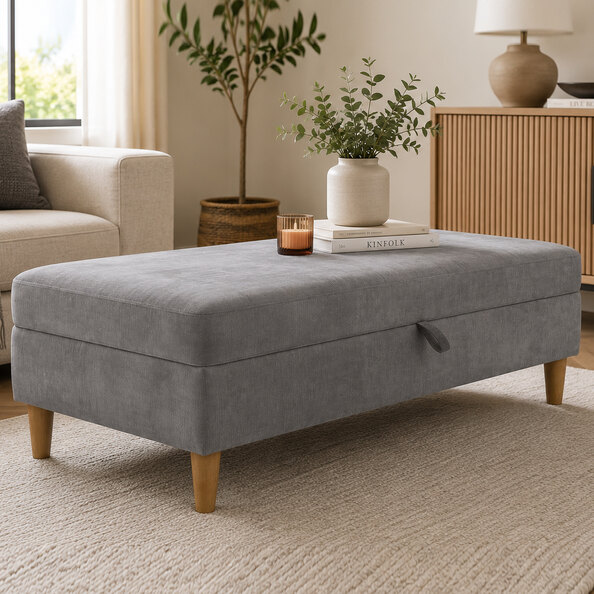 Henley Fabric Ottoman Storage in Grey