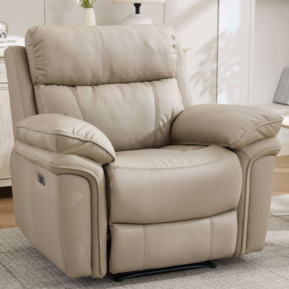 Henley Plush PU Electric 1 Seater Sofa in Fawn