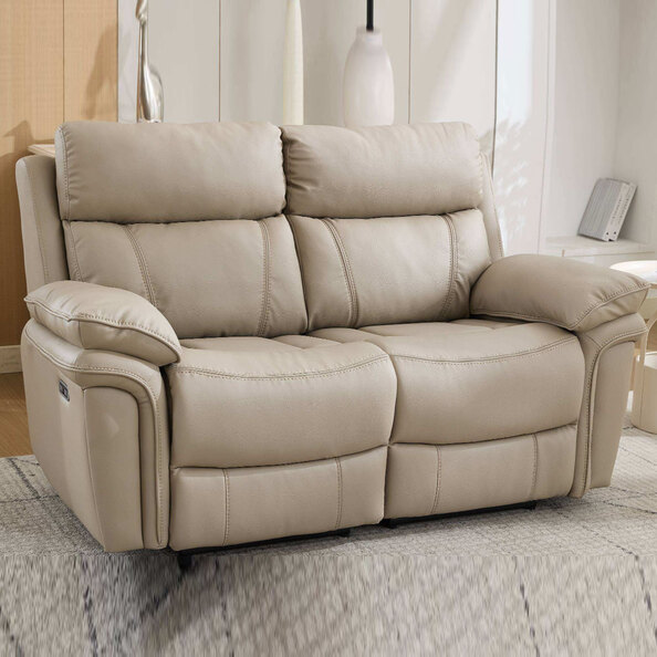 Henley Plush PU Electric 2 Seater Sofa in Fawn