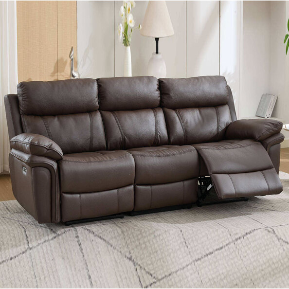 Henley Plush PU Electric 3 Seater Sofa in Espresso