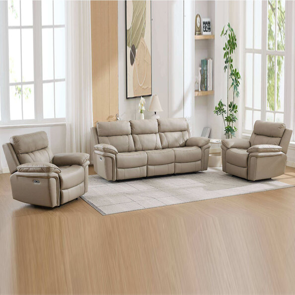 Henley Plush PU Electric Recliner 3+1+1 Seater Sofa Set in Fawn