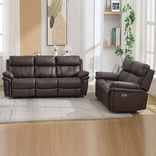 Henley Plush PU Electric Recliner 3+2 Seater Sofa Set in Espresso