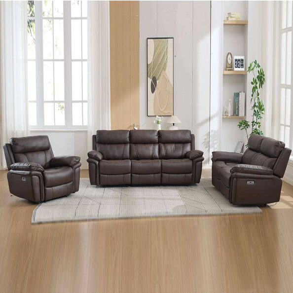 Henley Plush PU Electric Recliner Sofa Suite in Espresso