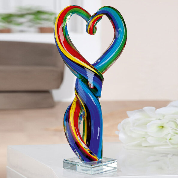 Henviro Glass Heart Shape Sculpture in Multicoloured