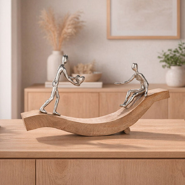 Henviro Mango Wood Catch my Heart Sculpture in Natural and Silver