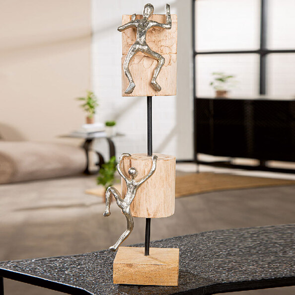 Henviro Mango Wood Climbing Sculpture in Natural and Silver