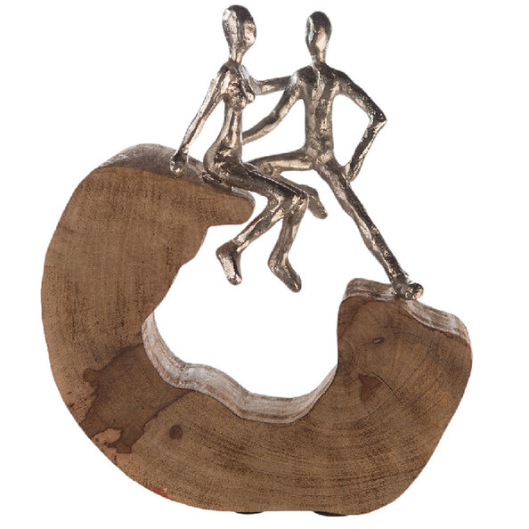 Henviro Mango Wood Couple Sculpture in Natural and Silver