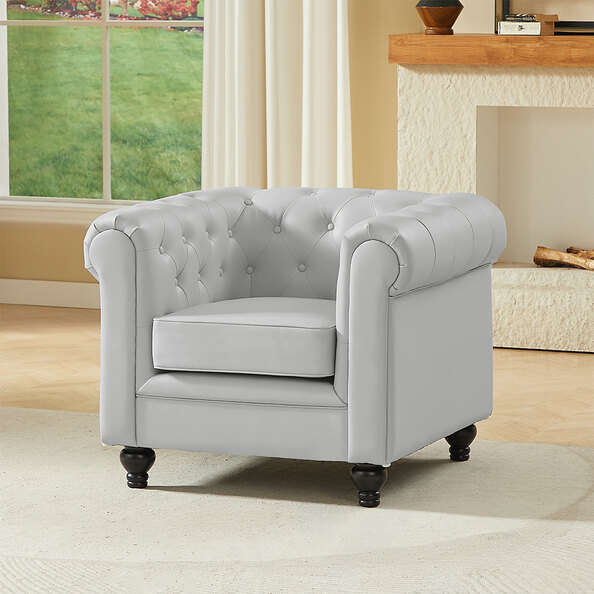 Hertford Chesterfield Faux Leather 1 Seater Sofa in Light Grey