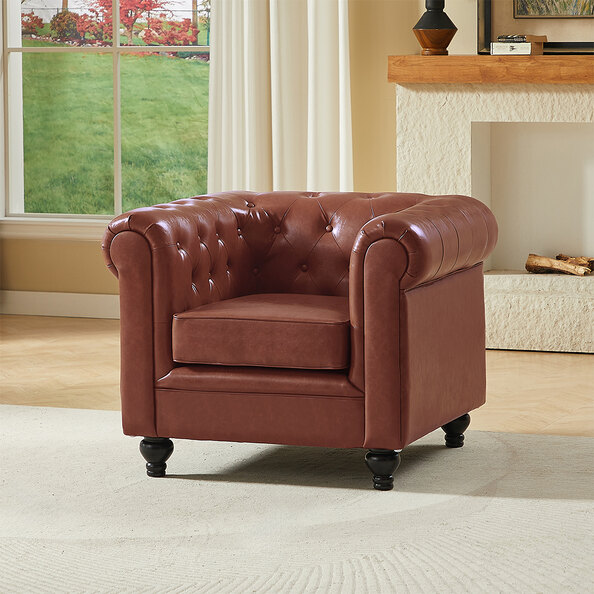 Hertford Chesterfield Faux Leather 1 Seater Sofa in Tan