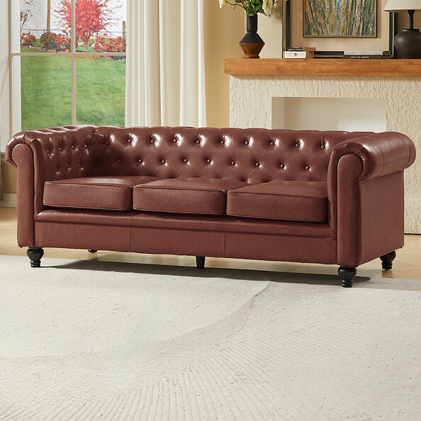 Hertford Chesterfield Faux Leather 3 Seater Sofa in Tan