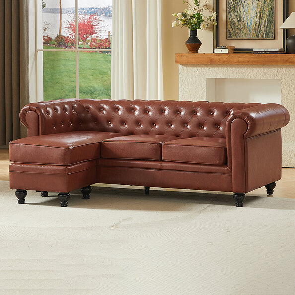 Hertford Faux Leather L Shaped Corner Sofa In Tan