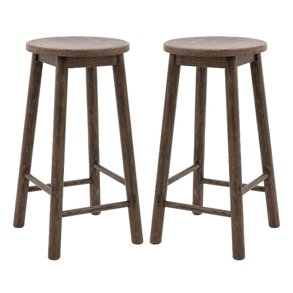 Hervey Smoked Oak Wooden Bar Stools In Pair