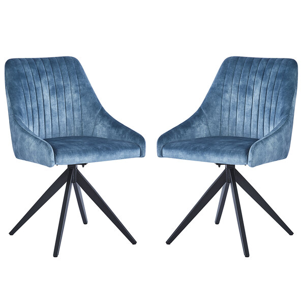Hetriva Blue Velvet Dining Chair with Black Legs in Pair