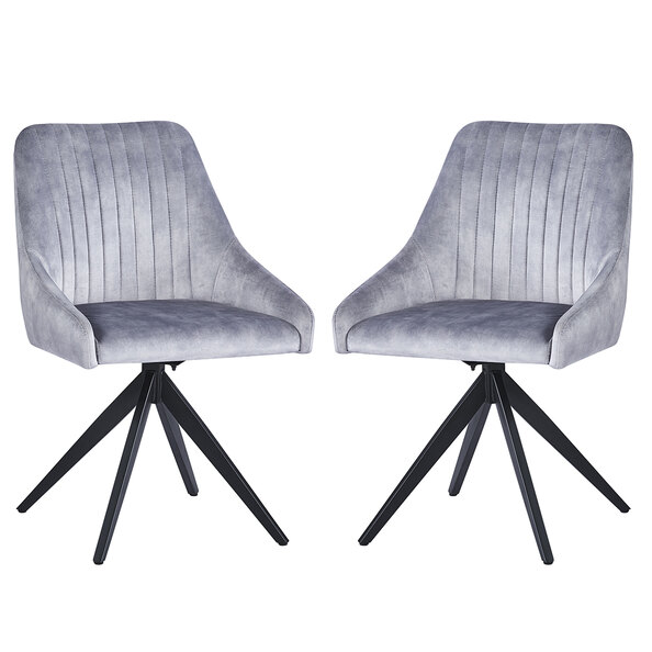 Hetriva Light Grey Velvet Dining Chair with Black Legs in Pair