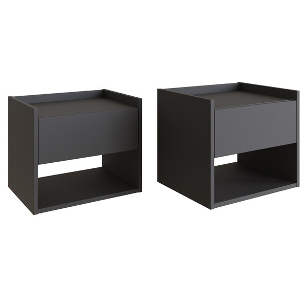 Hever Wall Hung Anthracite Wooden Bedside Cabinets In Pair