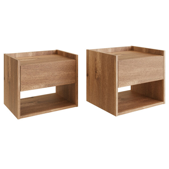 Hever Wall Mounted Oak Wooden Bedside Cabinets in Pair
