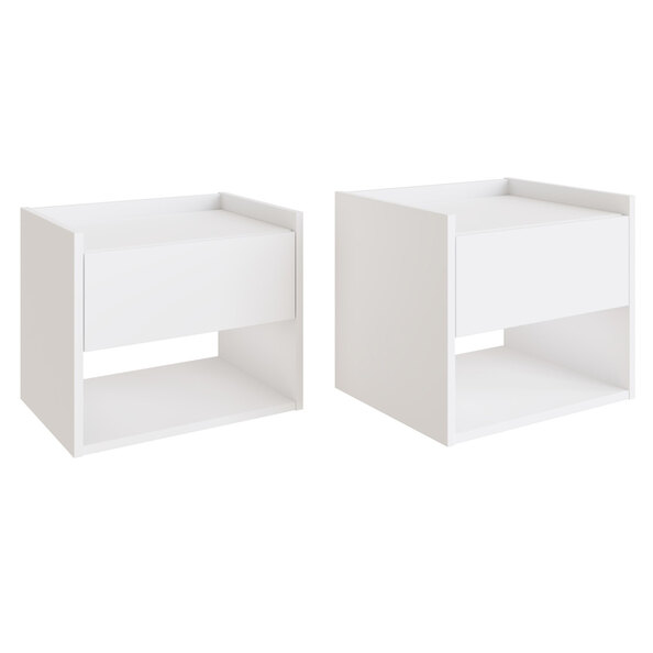 Hever Wall Mounted White Wooden Bedside Cabinets in Pair