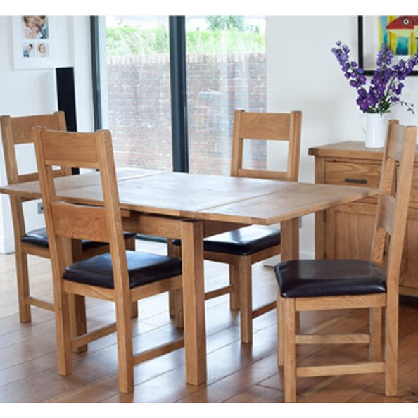 Hewitt Wooden Drop Leaf Dining Set With 4 Chairs In Rustic Oak