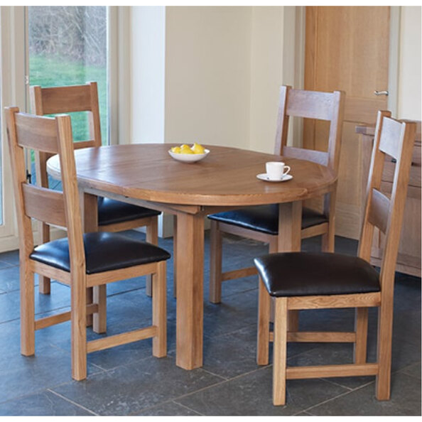 Hewitt Wooden Round Extending Dining Set With 4 Chairs In Rustic Oak